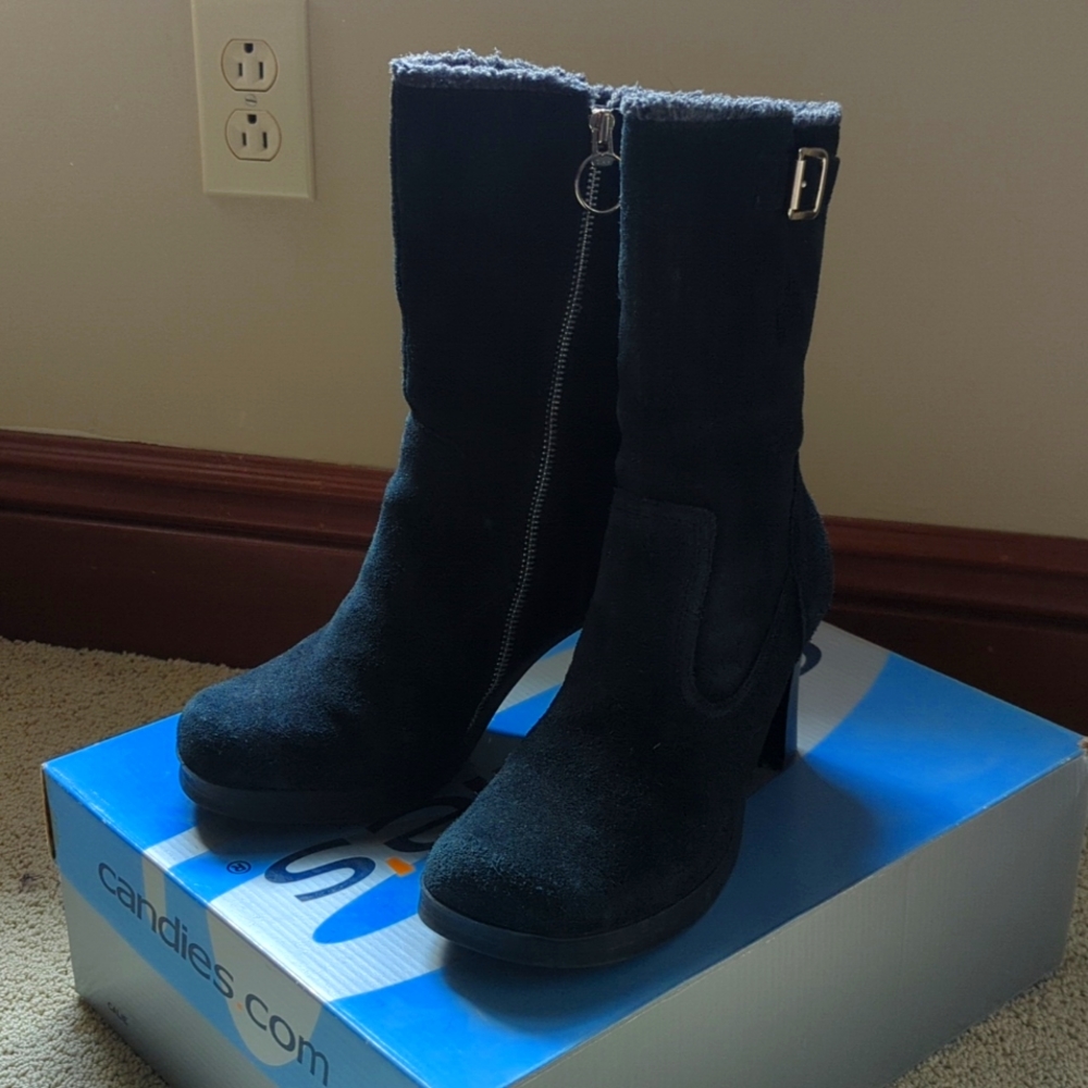 Vintage Black Suede Boots